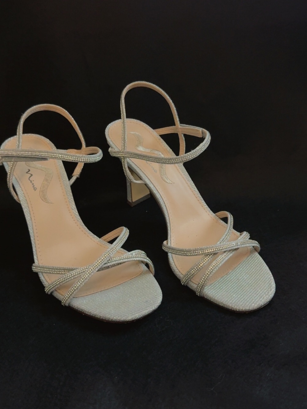 Nina silver shimmer strappy evening sandals size 10